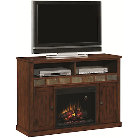 Sedona Caramel Oak Finished Electric Fireplace Media Cabinet with Multicolor Decorative Slate Accents